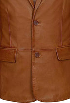 Men's Premium Cognac Tan Brown Leather Blazer - Handcrafted Full-Grain Formal Jacket