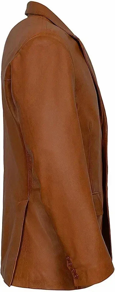 Men's Premium Cognac Tan Brown Leather Blazer - Handcrafted Full-Grain Formal Jacket