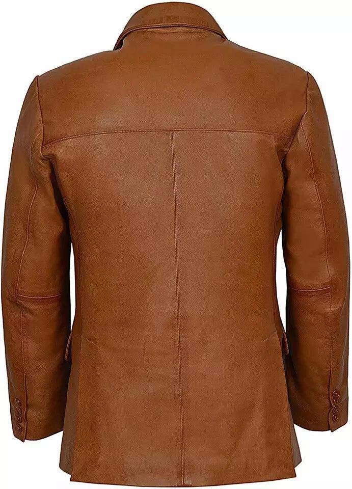 Men's Premium Cognac Tan Brown Leather Blazer - Handcrafted Full-Grain Formal Jacket