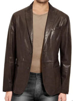 Men's Premium Dark Brown Original Leather Blazer - Handcrafted Full-Grain Formal Jacket