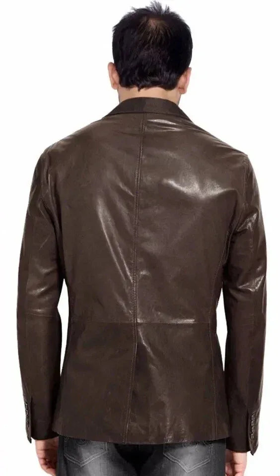 Men's Premium Dark Brown Original Leather Blazer - Handcrafted Full-Grain Formal Jacket