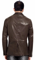 Men's Premium Dark Brown Original Leather Blazer - Handcrafted Full-Grain Formal Jacket