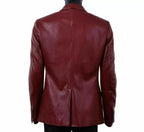 Men's Premium Burgundy Double-Breasted Leather Blazer - Handcrafted Full-Grain Formal Jacket