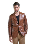 Men's Premium Cognac Brown Leather Blazer - Handcrafted Full-Grain Formal Jacket