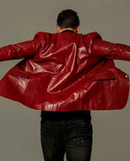Men's Premium Red Original Leather Blazer - Handcrafted Full-Grain Formal Jacket