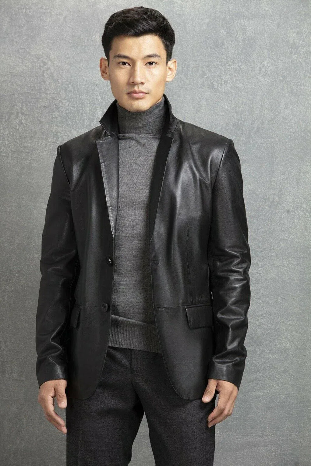 Black Original Leather Blazer for Men - Classic Full Grain Leather Jacket