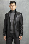 Black Original Leather Blazer for Men - Classic Full Grain Leather Jacket