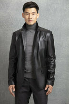 Black Original Leather Blazer for Men - Classic Full Grain Leather Jacket
