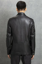 Black Original Leather Blazer for Men - Classic Full Grain Leather Jacket