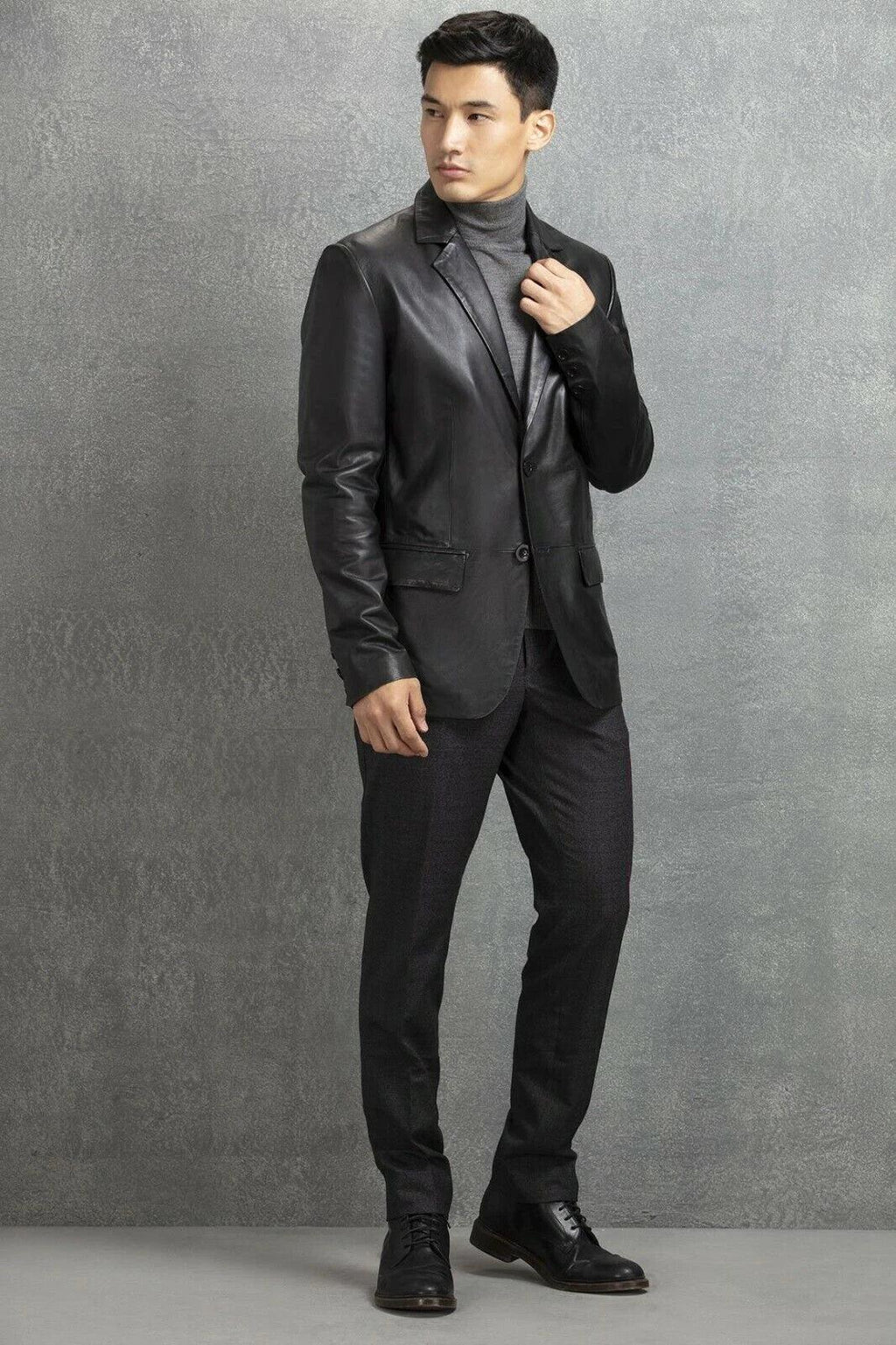 Black Original Leather Blazer for Men - Classic Full Grain Leather Jacket