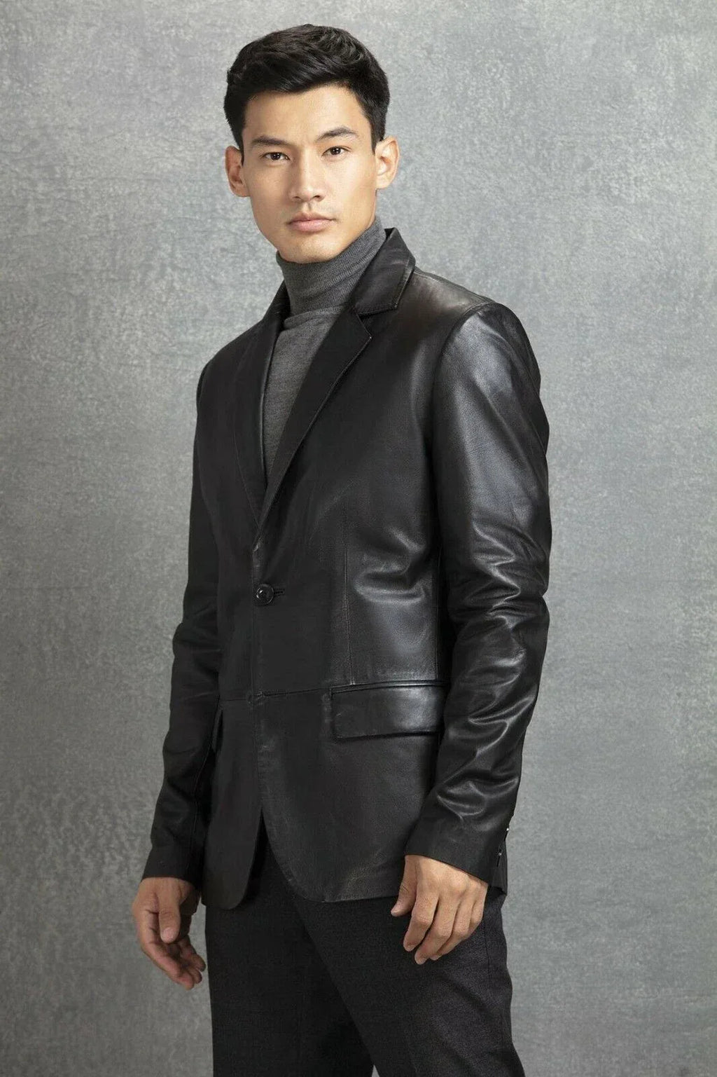 Black Original Leather Blazer for Men - Classic Full Grain Leather Jacket