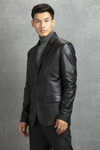 Black Original Leather Blazer for Men - Classic Full Grain Leather Jacket