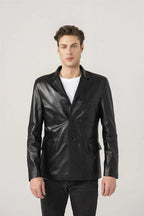 Original Black Leather Blazer Men - Minimalist Full Grain Leather Jacket