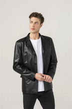 Original Black Leather Blazer Men - Minimalist Full Grain Leather Jacket