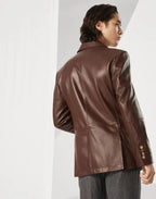 Original Brown Leather Blazer for Men - Classic Full Grain Leather Jacket