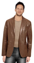 Tan Brown Original Leather Blazer for Men - Premium Full Grain Leather Jacket