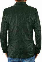 Forest Green Leather Blazer for Men - Premium Full Grain Leather Jacket