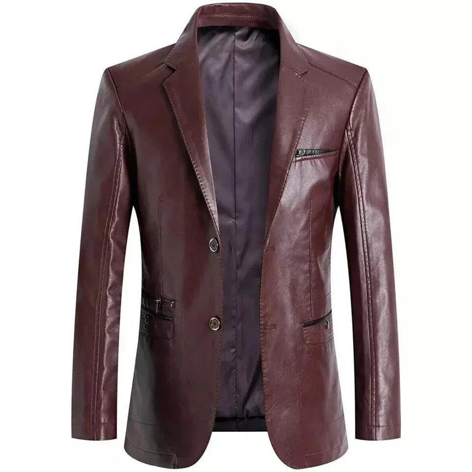 Original Burgundy Leather Blazer for Men - Premium Full Grain Leather Jacket