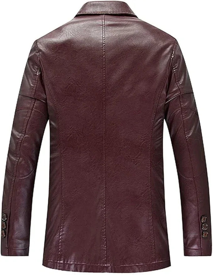 Original Burgundy Leather Blazer for Men - Premium Full Grain Leather Jacket