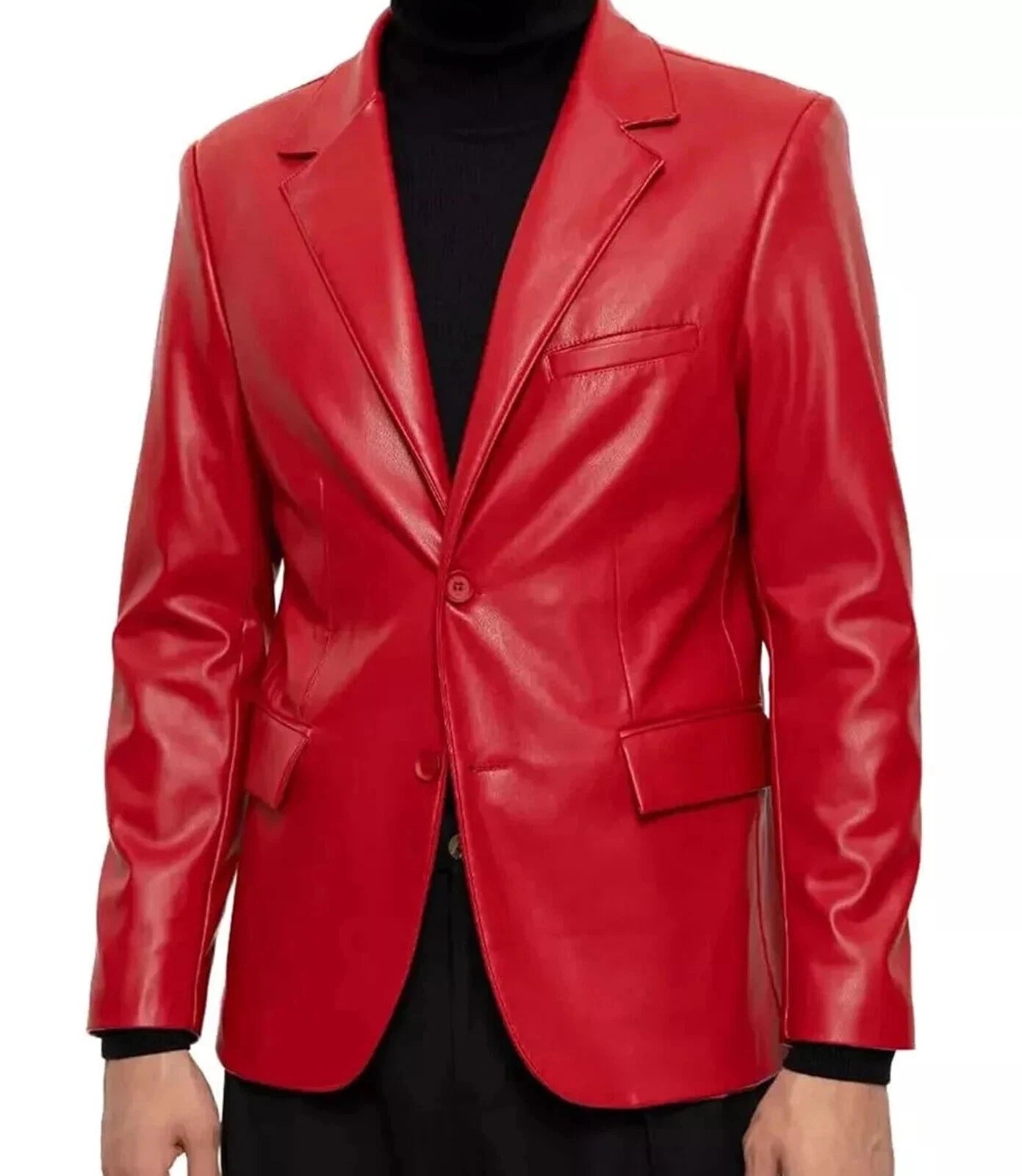 Original Red Leather Blazer for Men - Vibrant Full Grain Leather Jacket