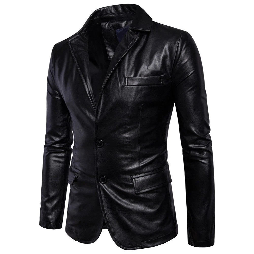 Original Black Leather Blazer Men - Sleek Full Grain Leather Jacket