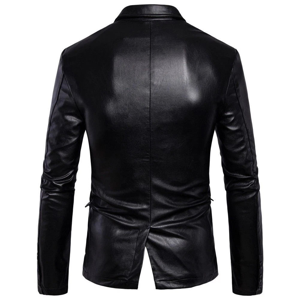 Original Black Leather Blazer Men - Sleek Full Grain Leather Jacket