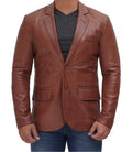 Cognac Brown Leather Blazer for Men - Premium Full Grain Leather Jacket
