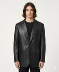 Black Leather Blazer Men - Oversized Full Grain Leather Jacket