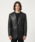 Black Leather Blazer Men - Oversized Full Grain Leather Jacket