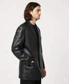 Black Leather Blazer Men - Oversized Full Grain Leather Jacket