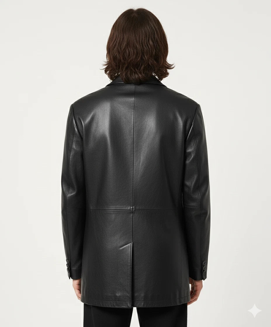Black Leather Blazer Men - Oversized Full Grain Leather Jacket