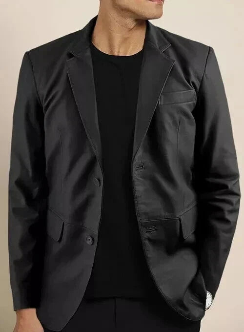 Original Black Leather Blazer Men - Classic Full Grain Leather Jacket