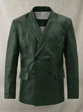Olive Green Leather Blazer Men - Double Breasted Full Grain Leather Jacket