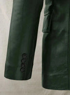Olive Green Leather Blazer Men - Double Breasted Full Grain Leather Jacket