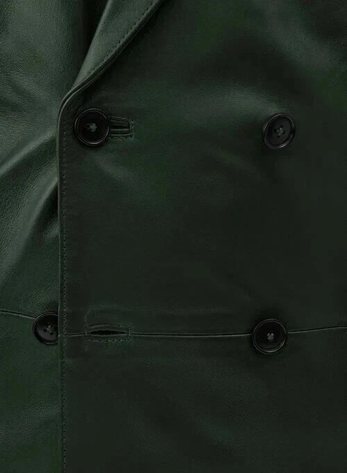 Olive Green Leather Blazer Men - Double Breasted Full Grain Leather Jacket