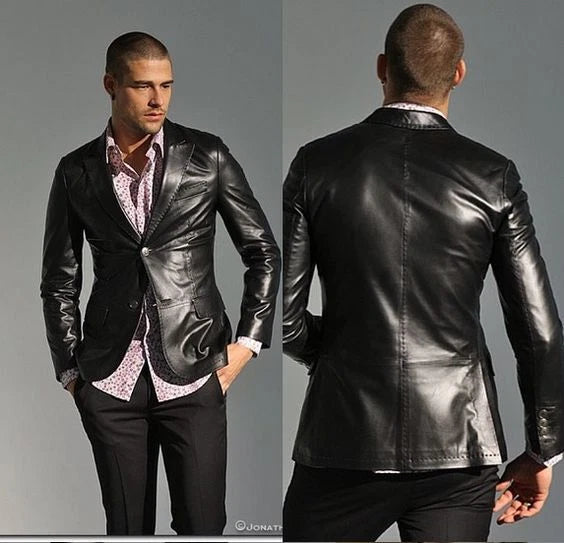 Original Black Leather Blazer Men - High Shine Full Grain Leather Jacket