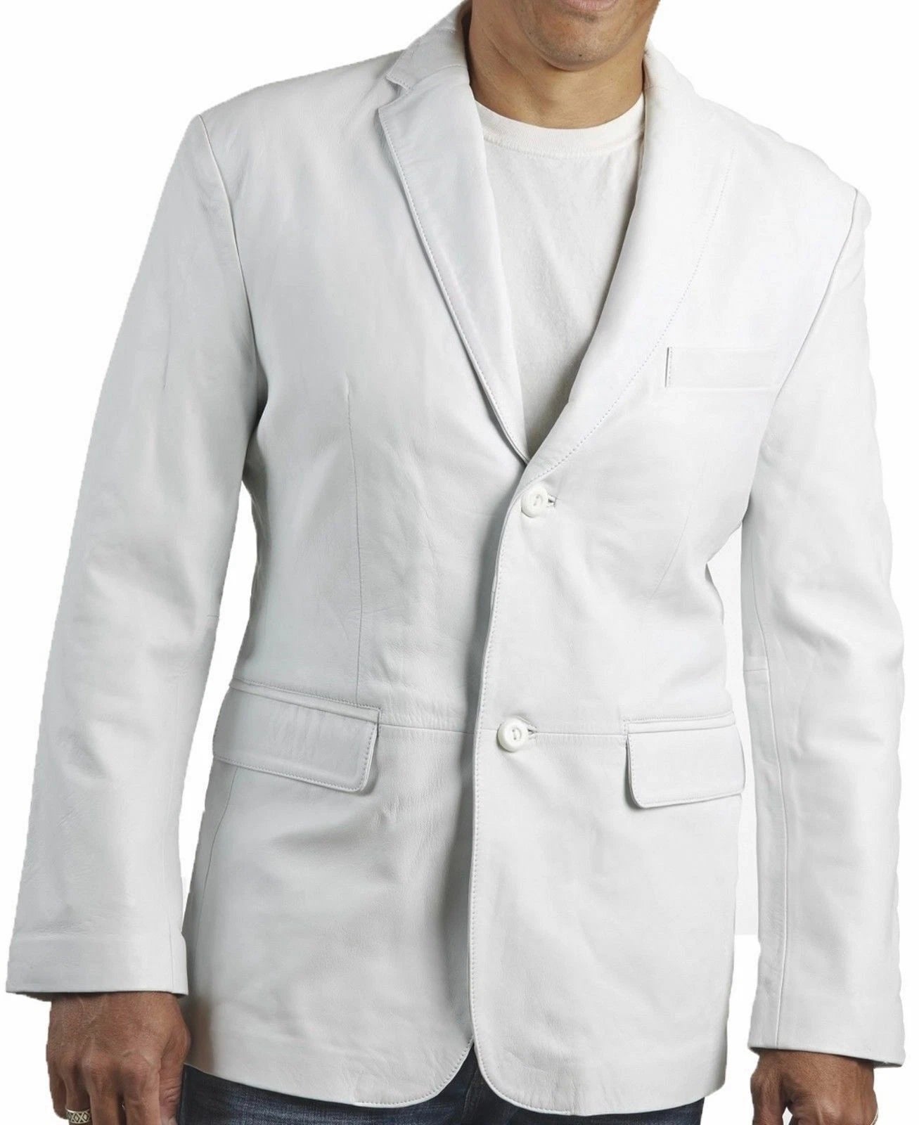 Original White Leather Blazer for Men - Premium Full Grain Leather Jacket