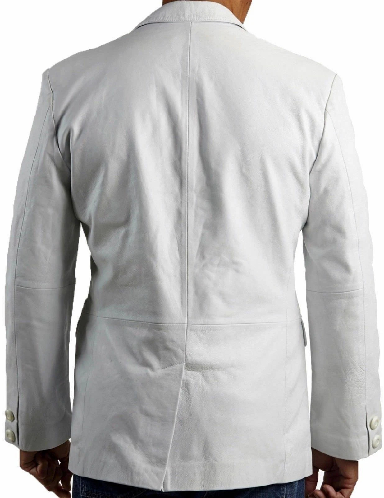 Original White Leather Blazer for Men - Premium Full Grain Leather Jacket