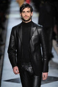 Premium Black Original Leather Blazer for Men | Full-Grain Handcrafted Formal Jacket