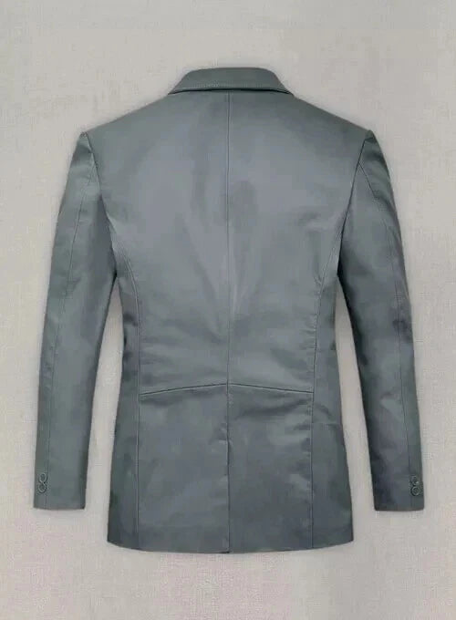 Original Grey Leather Blazer for Men | Premium Full-Grain Formal Jacket