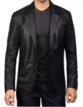 Black Leather Blazer for Men | Premium Full-Grain Formal Jacket
