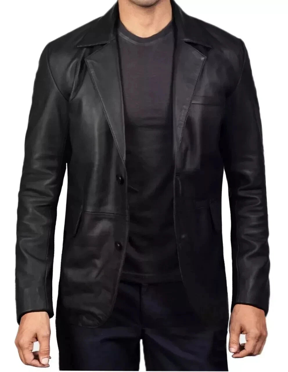 Black Leather Blazer for Men | Premium Full-Grain Formal Jacket