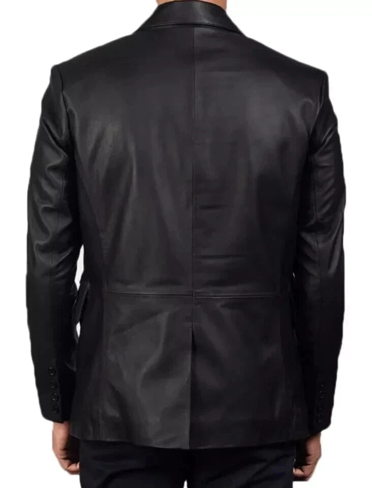 Black Leather Blazer for Men | Premium Full-Grain Formal Jacket