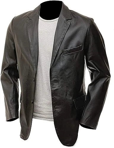 Classic Black Original Leather Blazer for Men | Premium Full-Grain Formal Jacket