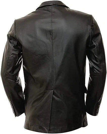 Classic Black Original Leather Blazer for Men | Premium Full-Grain Formal Jacket