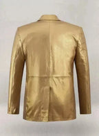 Gold Leather Blazer for Men | Premium Full-Grain Metallic Statement Jacket