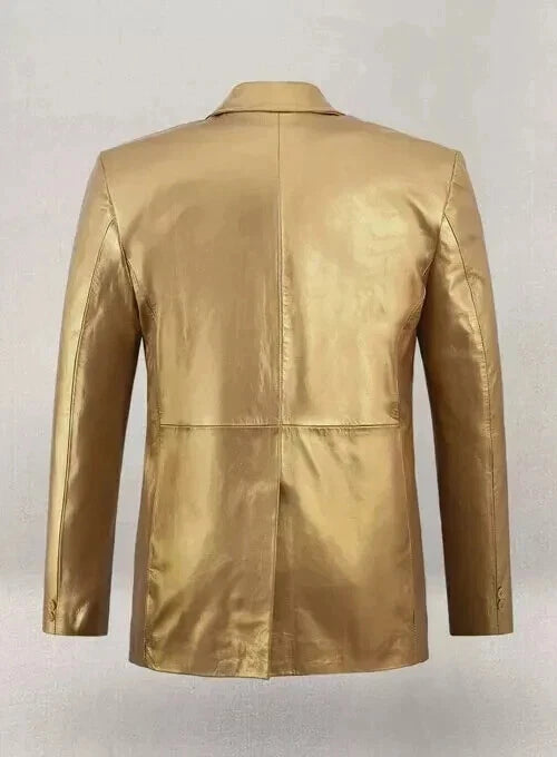 Gold Leather Blazer for Men | Premium Full-Grain Metallic Statement Jacket