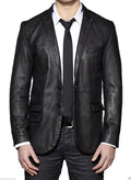 Business Black Leather Blazer for Men | Premium Full-Grain Professional Jacket