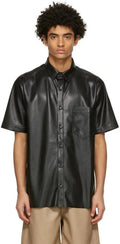 Oversized Black Original Leather Short-Sleeve Shirt for Men | Premium Full-Grain Summer Shirt