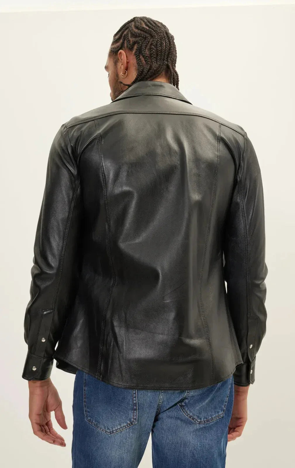 Military Black Leather Shirt Jacket for Men | Premium Full-Grain Tactical Overshirt